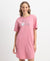 Super Combed Cotton Drop Shoulder Styled Curved Hem Printed Lounge Dress With Side Pockets - Cashmere Rose