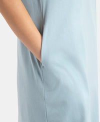 Super Combed Cotton Drop Shoulder Styled Curved Hem Printed Lounge Dress With Side Pockets - Forget Me Not