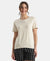 Viscose Elastane Stretch Fabric Relaxed Fit Drop Shoulder Styled T-Shirt - Almond Milk
