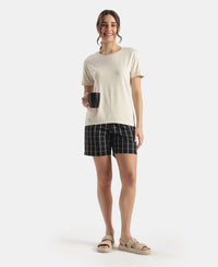Viscose Elastane Stretch Fabric Relaxed Fit Drop Shoulder Styled T-Shirt - Almond Milk