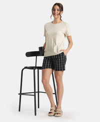 Viscose Elastane Stretch Fabric Relaxed Fit Drop Shoulder Styled T-Shirt - Almond Milk