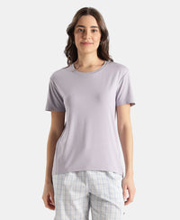 Viscose Elastane Stretch Fabric Relaxed Fit Drop Shoulder Styled T-Shirt - Lavender Aura