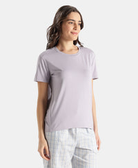 Viscose Elastane Stretch Fabric Relaxed Fit Drop Shoulder Styled T-Shirt - Lavender Aura