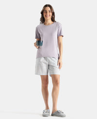Viscose Elastane Stretch Fabric Relaxed Fit Drop Shoulder Styled T-Shirt - Lavender Aura