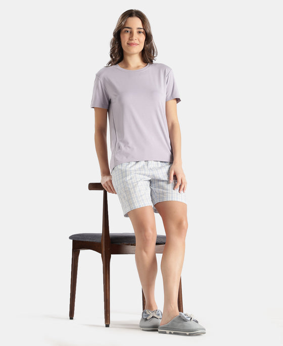 Viscose Elastane Stretch Fabric Relaxed Fit Drop Shoulder Styled T-Shirt - Lavender Aura