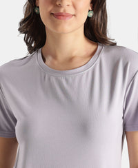Viscose Elastane Stretch Fabric Relaxed Fit Drop Shoulder Styled T-Shirt - Lavender Aura