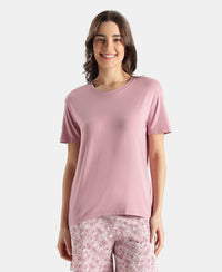 Viscose Elastane Stretch Fabric Relaxed Fit Drop Shoulder Styled T-Shirt - Lilas