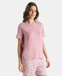 Viscose Elastane Stretch Fabric Relaxed Fit Drop Shoulder Styled T-Shirt - Lilas