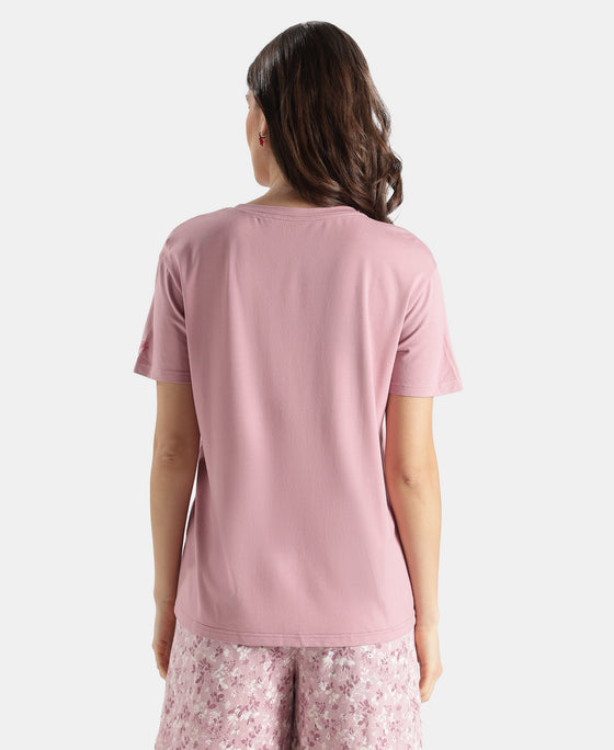 Viscose Elastane Stretch Fabric Relaxed Fit Drop Shoulder Styled T-Shirt - Lilas