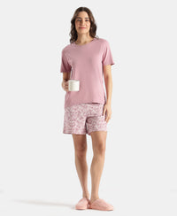 Viscose Elastane Stretch Fabric Relaxed Fit Drop Shoulder Styled T-Shirt - Lilas