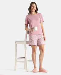 Viscose Elastane Stretch Fabric Relaxed Fit Drop Shoulder Styled T-Shirt - Lilas