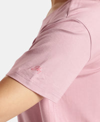 Viscose Elastane Stretch Fabric Relaxed Fit Drop Shoulder Styled T-Shirt - Lilas