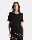 Viscose Elastane Stretch Fabric Relaxed Fit Drop Shoulder Styled T-Shirt - Black