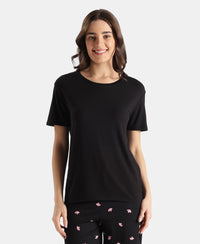 Viscose Elastane Stretch Fabric Relaxed Fit Drop Shoulder Styled T-Shirt - Black