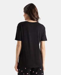 Viscose Elastane Stretch Fabric Relaxed Fit Drop Shoulder Styled T-Shirt - Black