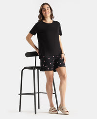 Viscose Elastane Stretch Fabric Relaxed Fit Drop Shoulder Styled T-Shirt - Black