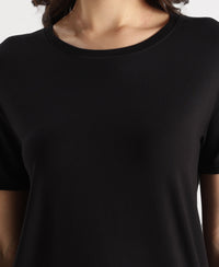 Viscose Elastane Stretch Fabric Relaxed Fit Drop Shoulder Styled T-Shirt - Black