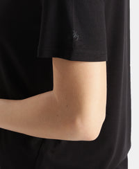 Viscose Elastane Stretch Fabric Relaxed Fit Drop Shoulder Styled T-Shirt - Black