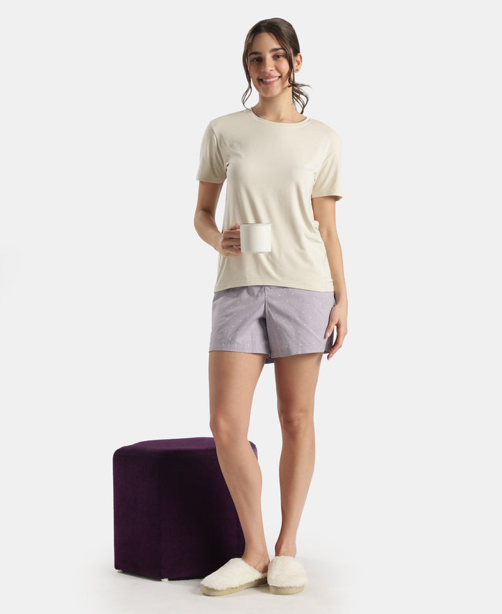 Super Combed Cotton Woven Twill Fabric Relaxed Fit Shorts with Side Pockets - Zephyr & Lavender Aura (Pack of 2)