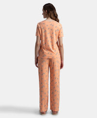 100% Cotton Short Sleeve Printed T-Shirt & Pyjama Sleep Set - Coral