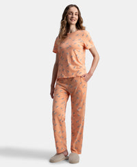 100% Cotton Short Sleeve Printed T-Shirt & Pyjama Sleep Set - Coral