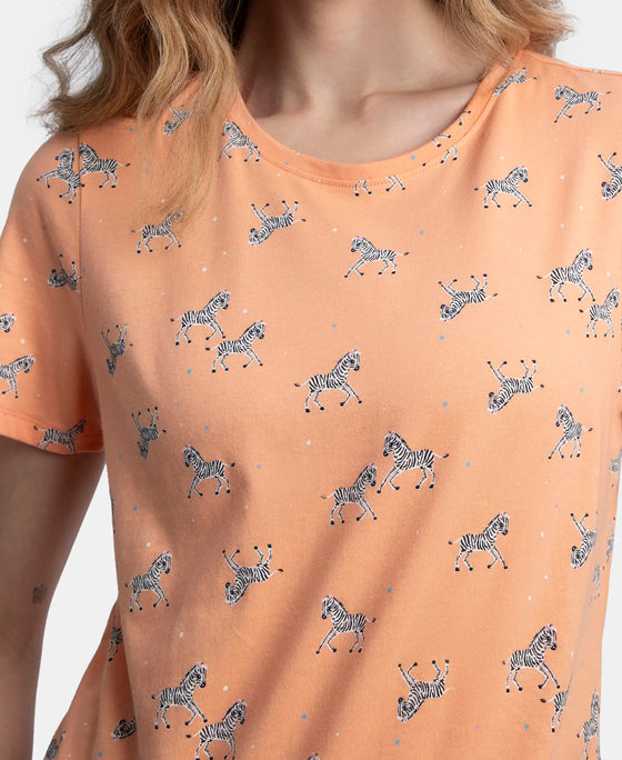 100% Cotton Short Sleeve Printed T-Shirt & Pyjama Sleep Set - Coral