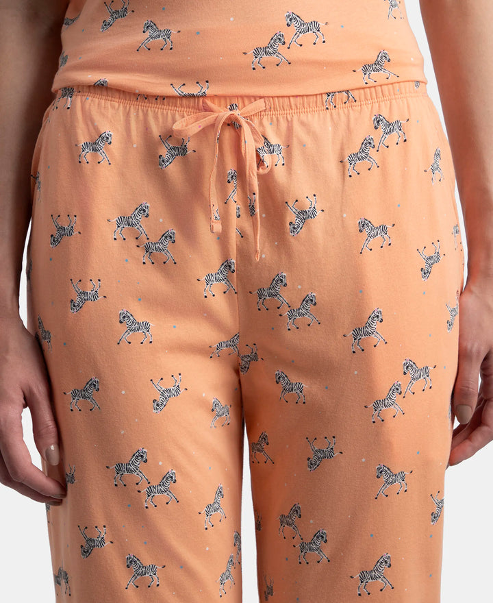 100% Cotton Short Sleeve Printed T-Shirt & Pyjama Sleep Set - Coral