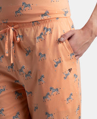 100% Cotton Short Sleeve Printed T-Shirt & Pyjama Sleep Set - Coral