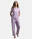 100% Cotton Short Sleeve Printed T-Shirt & Pyjama Sleep Set - Lavendula