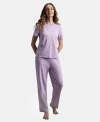 100% Cotton Short Sleeve Printed T-Shirt & Pyjama Sleep Set - Lavendula