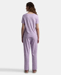 100% Cotton Short Sleeve Printed T-Shirt & Pyjama Sleep Set - Lavendula