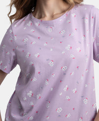 100% Cotton Short Sleeve Printed T-Shirt & Pyjama Sleep Set - Lavendula