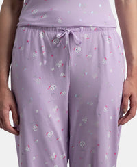 100% Cotton Short Sleeve Printed T-Shirt & Pyjama Sleep Set - Lavendula