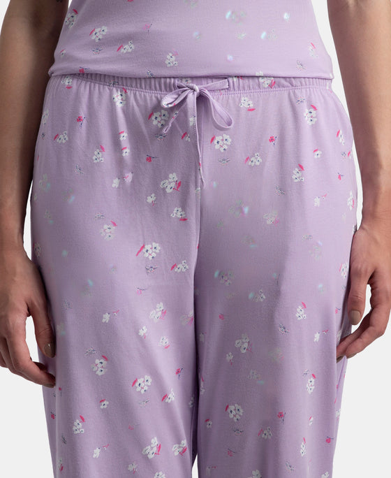 100% Cotton Short Sleeve Printed T-Shirt & Pyjama Sleep Set - Lavendula