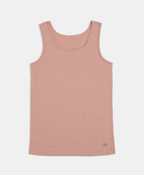 Girl's Super Combed Cotton Rib Solid Inner Tank Top - Misty Rose