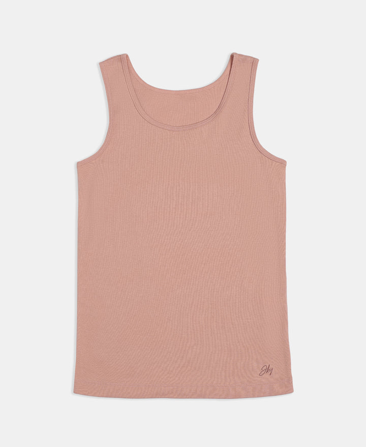 Girl's Super Combed Cotton Rib Solid Inner Tank Top - Misty Rose