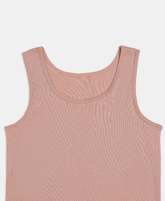 Girl's Super Combed Cotton Rib Solid Inner Tank Top - Misty Rose