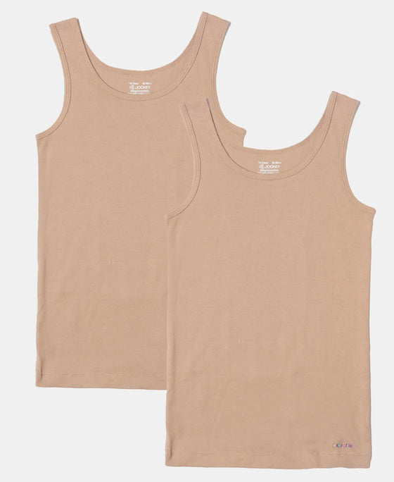 Girl's Super Combed Cotton Rib Solid Inner Tank Top - Skin (Pack of 2)