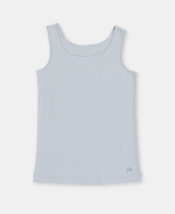 Girl's Super Combed Cotton Rib Solid Inner Tank Top - Sky Way