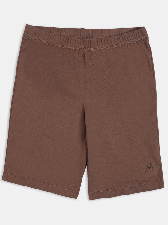 Girl's Super Combed Cotton Elastane Stretch Shorties with Ultrasoft Waistband - Deep Taupe