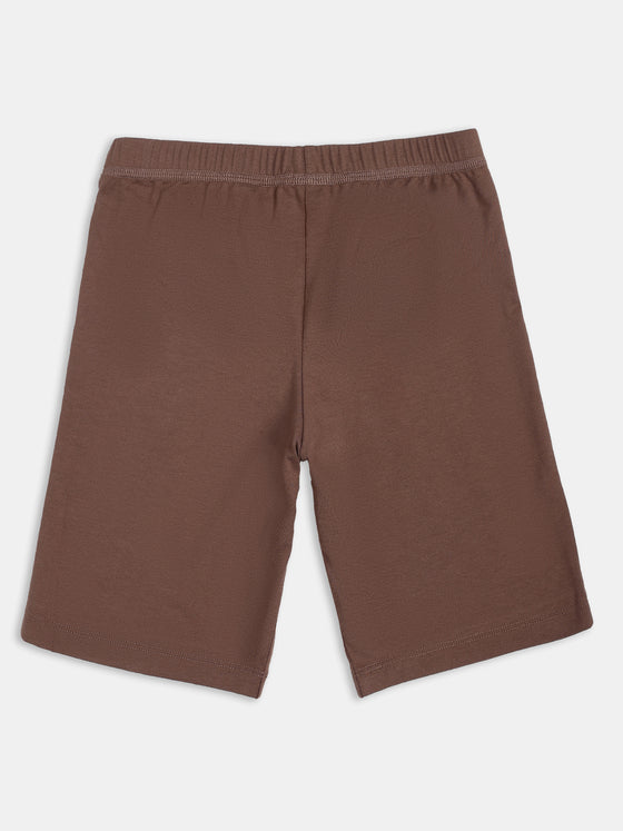 Girl's Super Combed Cotton Elastane Stretch Shorties with Ultrasoft Waistband - Deep Taupe