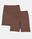 Girl's Super Combed Cotton Elastane Stretch Shorties with Ultrasoft Waistband - Deep Taupe (Pack of 2)