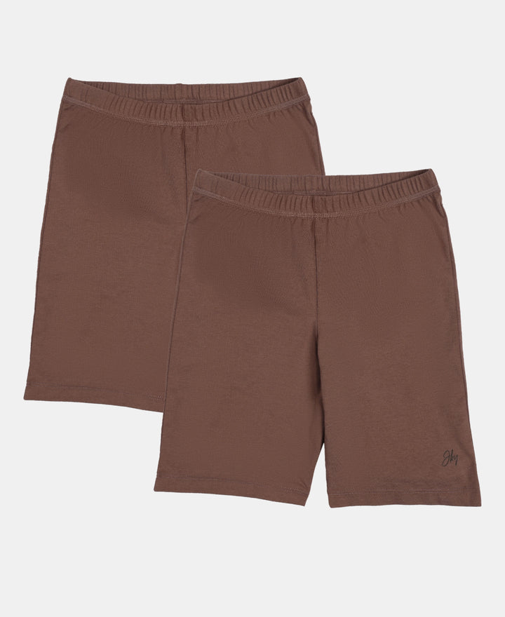Girl's Super Combed Cotton Elastane Stretch Shorties with Ultrasoft Waistband - Deep Taupe (Pack of 2)