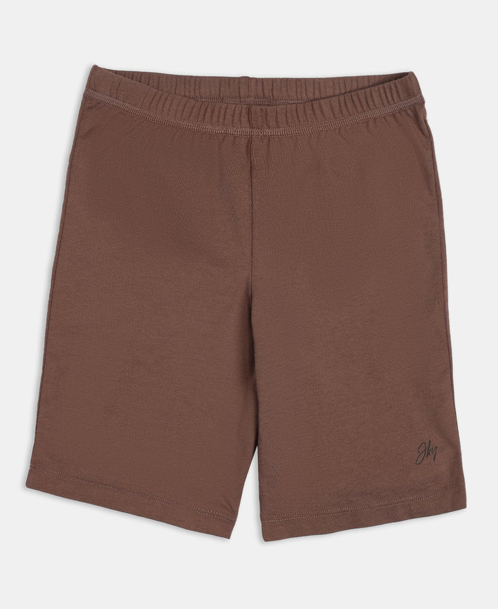 Girl's Super Combed Cotton Elastane Stretch Shorties with Ultrasoft Waistband - Deep Taupe (Pack of 2)