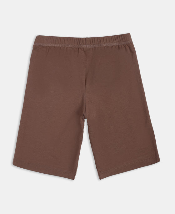 Girl's Super Combed Cotton Elastane Stretch Shorties with Ultrasoft Waistband - Deep Taupe (Pack of 2)
