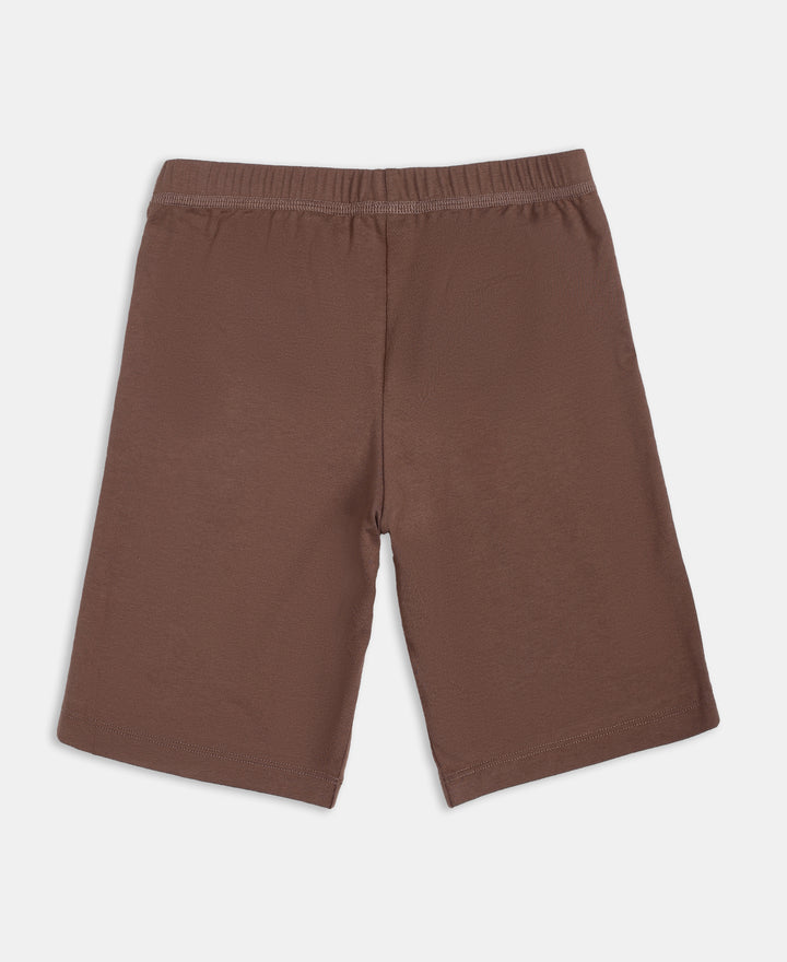 Girl's Super Combed Cotton Elastane Stretch Shorties with Ultrasoft Waistband - Deep Taupe (Pack of 2)