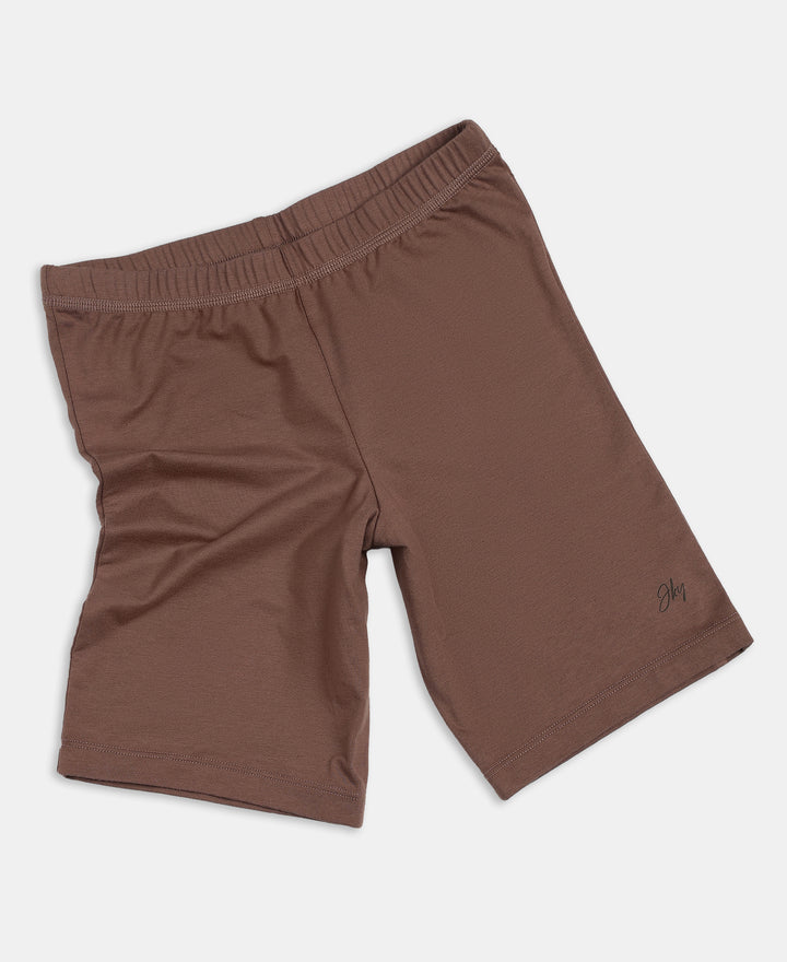 Girl's Super Combed Cotton Elastane Stretch Shorties with Ultrasoft Waistband - Deep Taupe (Pack of 2)