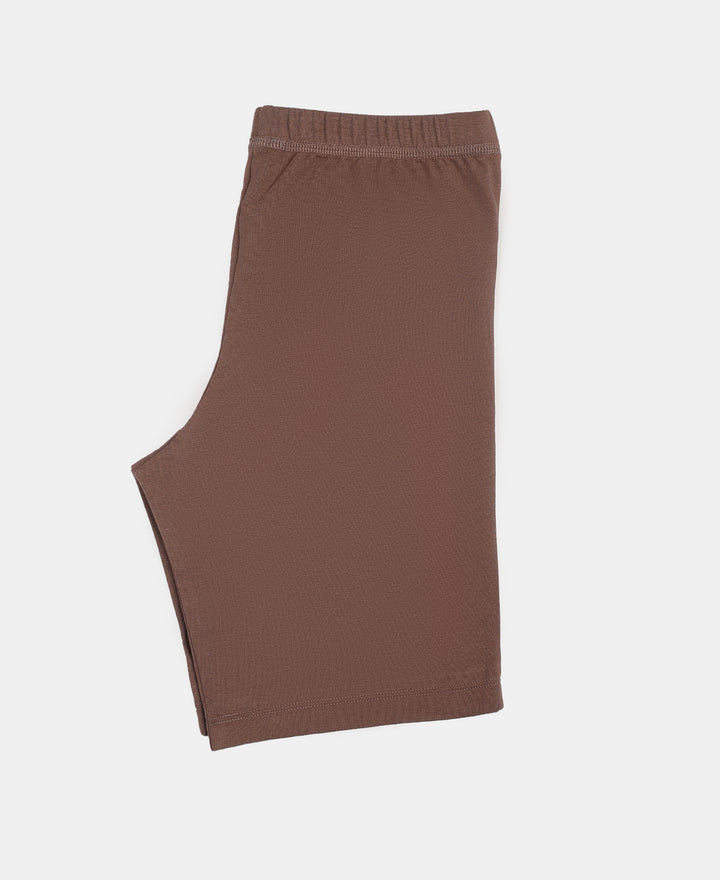 Girl's Super Combed Cotton Elastane Stretch Shorties with Ultrasoft Waistband - Deep Taupe (Pack of 2)
