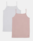 Super Combed Cotton Rib Fabric Camisole with Regular Straps - White & Potpourri (Pack of 2)