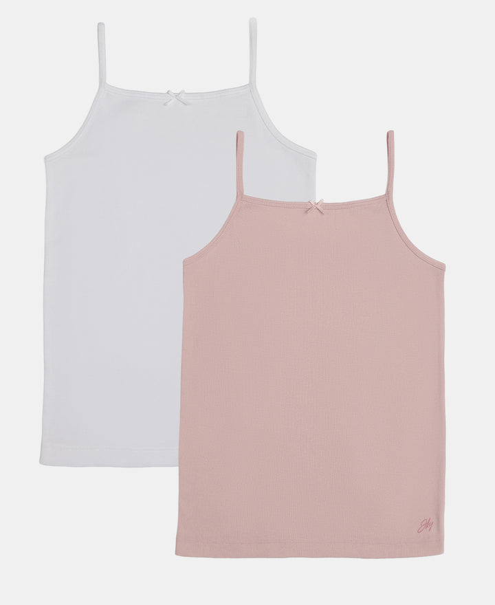 Super Combed Cotton Rib Fabric Camisole with Regular Straps - White & Potpourri (Pack of 2)